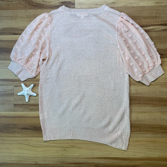 MINE Light Pink Pom Pom Dot Sleeve Knit Top - Picture 11 of 16